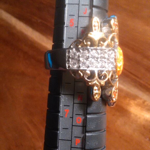 Simulated Opal and Orange and White Crystal Stainless Steel Ring (Size 6) - Picture 4 of 10